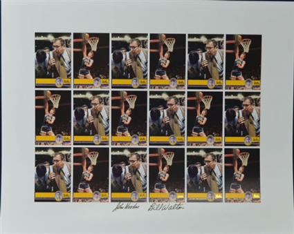 Lot of (100) John Wooden and Bill Walton Autographed Uncut Sheets of 18 cards